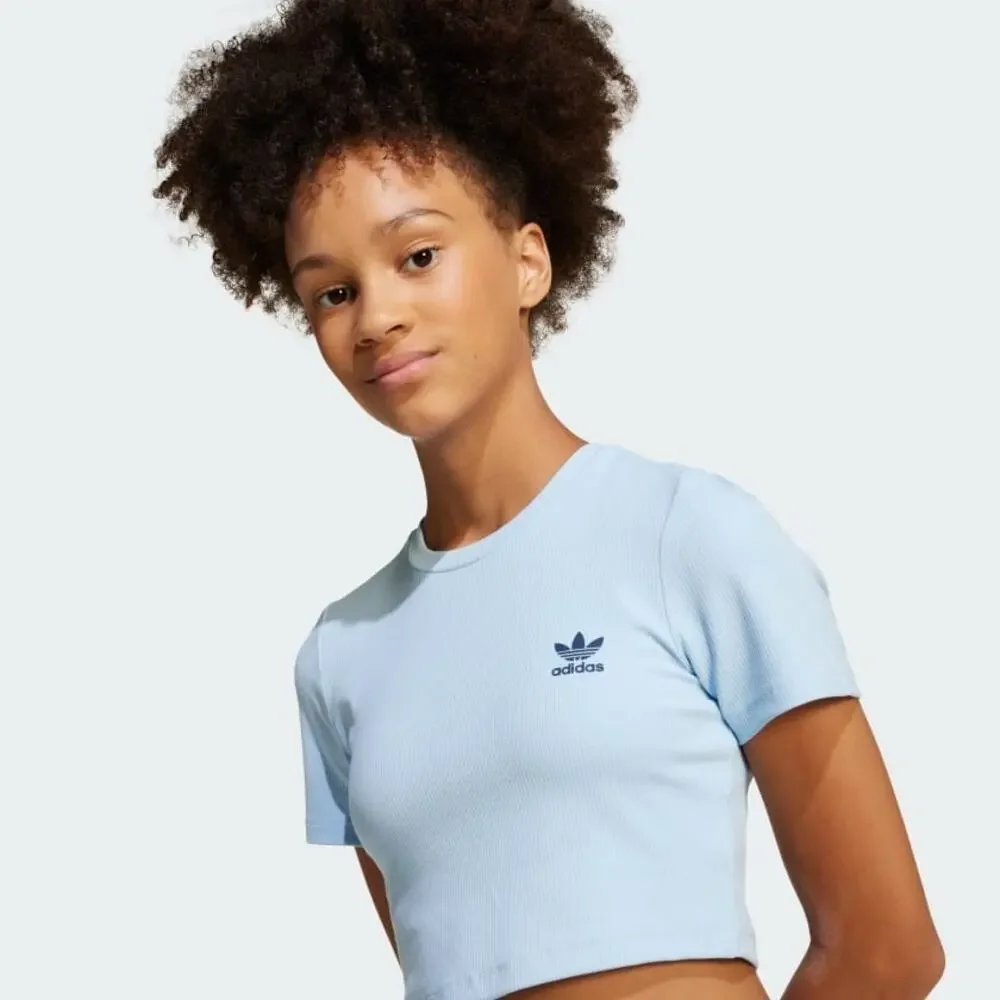 Adidas Light Blue Girls Ribbed Crop Tee